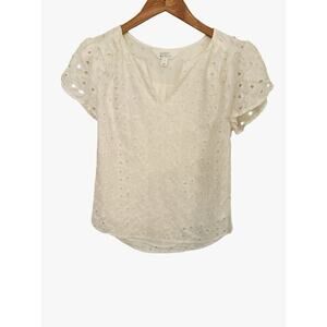 Market & Spruce Womens Small White Eyelet Lined Top Scoop neck